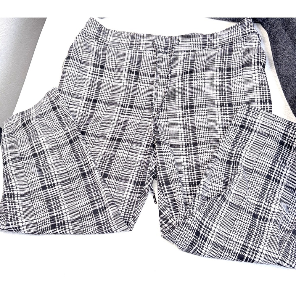 Ava & Viv Womens 1X Black White Glen Plaid Pull‎ On Stretch Ankle Pants Plus